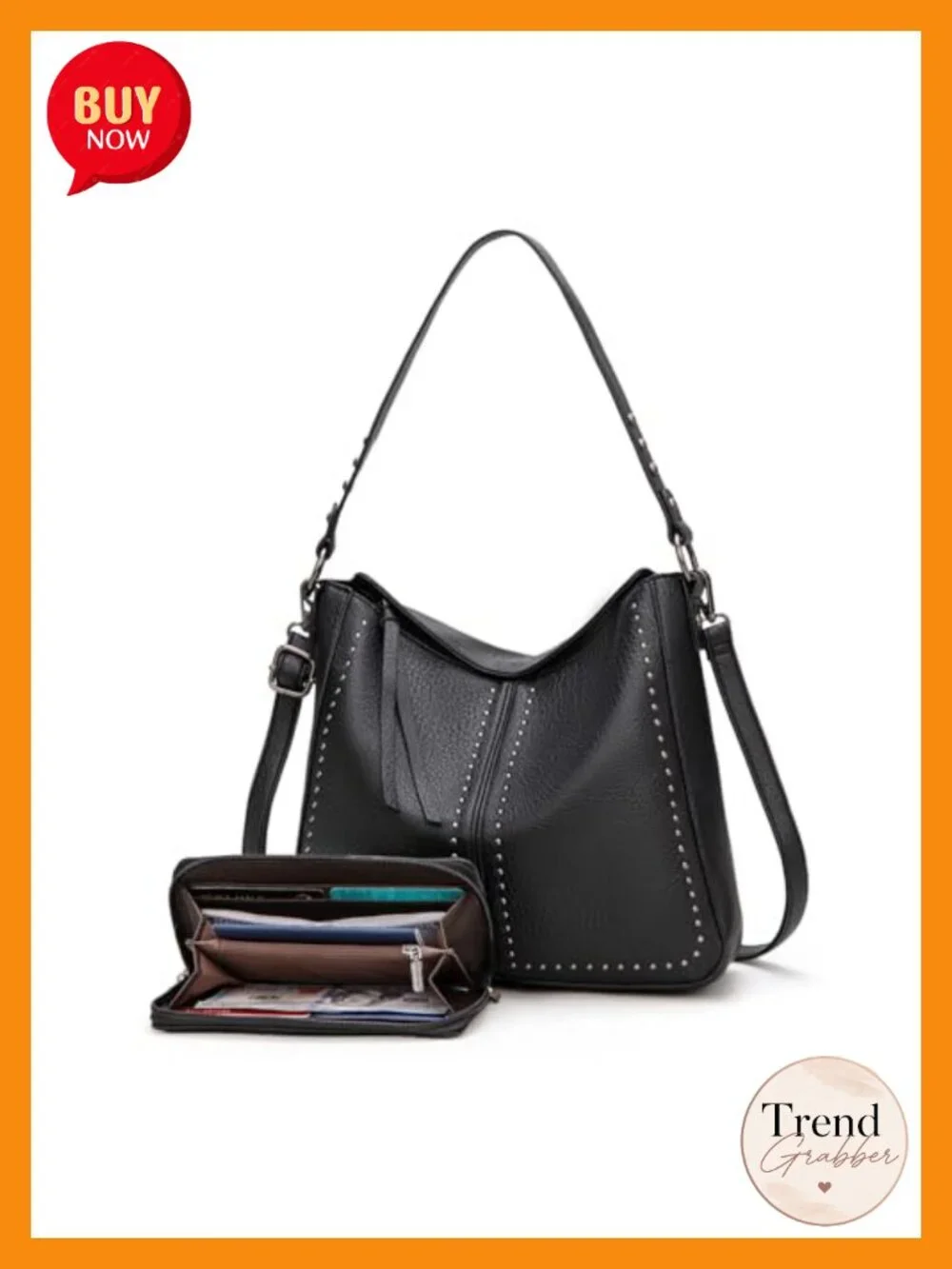 Faux Leather Hobo Bag with Zip-Top, Detachable Crossbody Strap, Women's